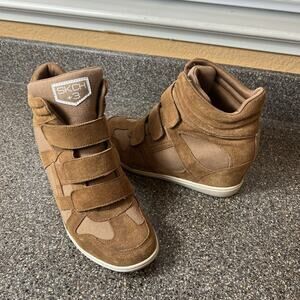 SKCH+3 Skechers Womens Sz 9.5 Brown Suede Hidden Wedge Comfort Casual Ankle Boot